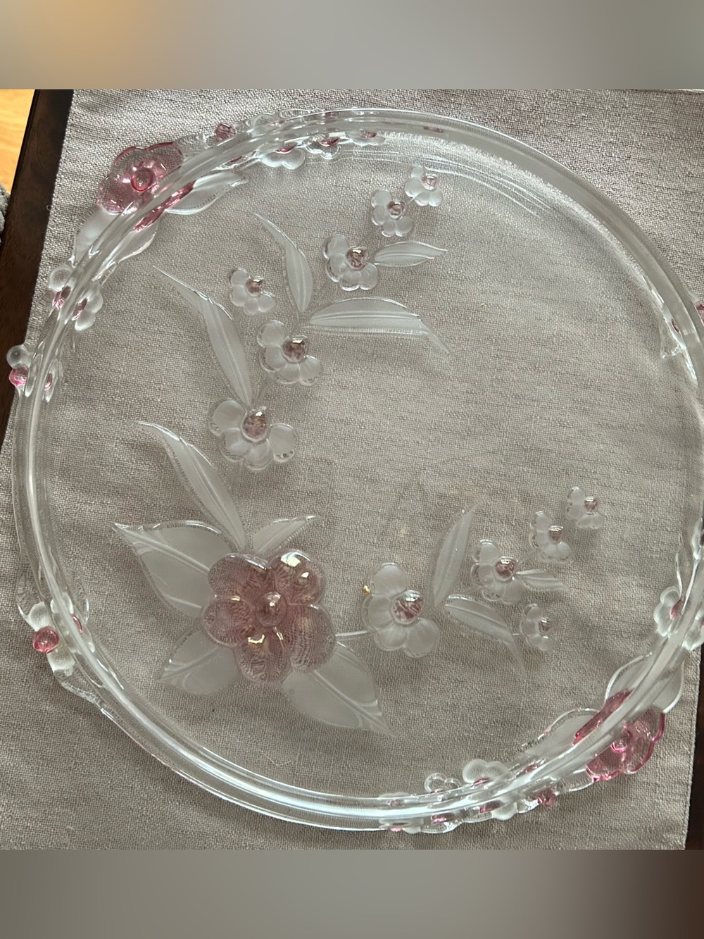 Vintage MIKASA Cherry Blossom Crystal Large Cake Plate/Stand 14”D W.Germany